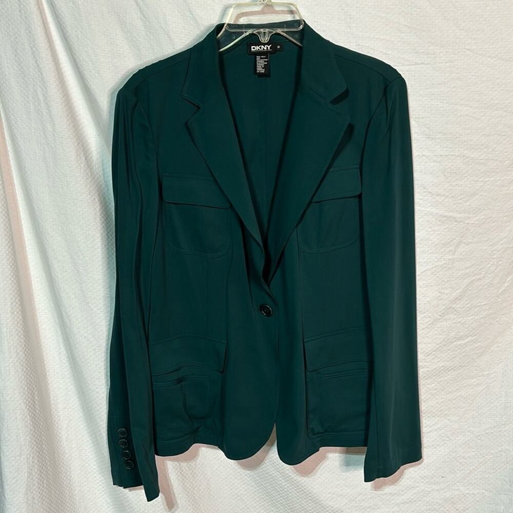 DKNY 10 teal green silk spandex jacket unlined pockets euc worn once